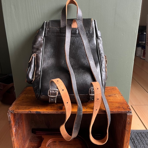 Vintage 70s Boho Genuine Leather Moroccan Carpet Backpack - Picture 6 of 8